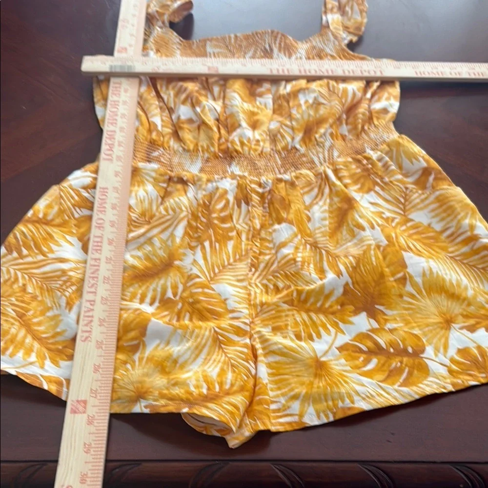 Janie and Jack Yellow and White Romper with Elastic Waist palm leaf